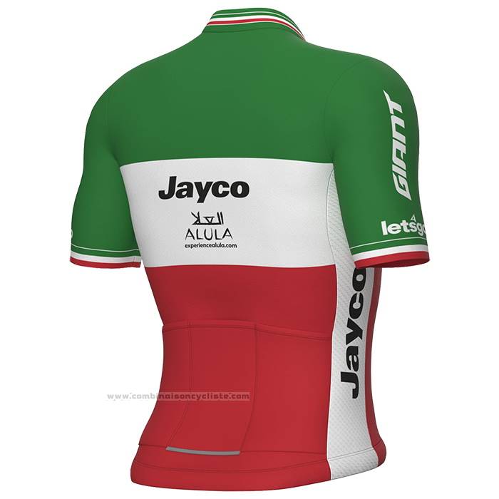 2023 Maillot Cyclisme Jayco Alulaitaliechampion Vert Blanc Rouge Manches Courtes et Cuissard